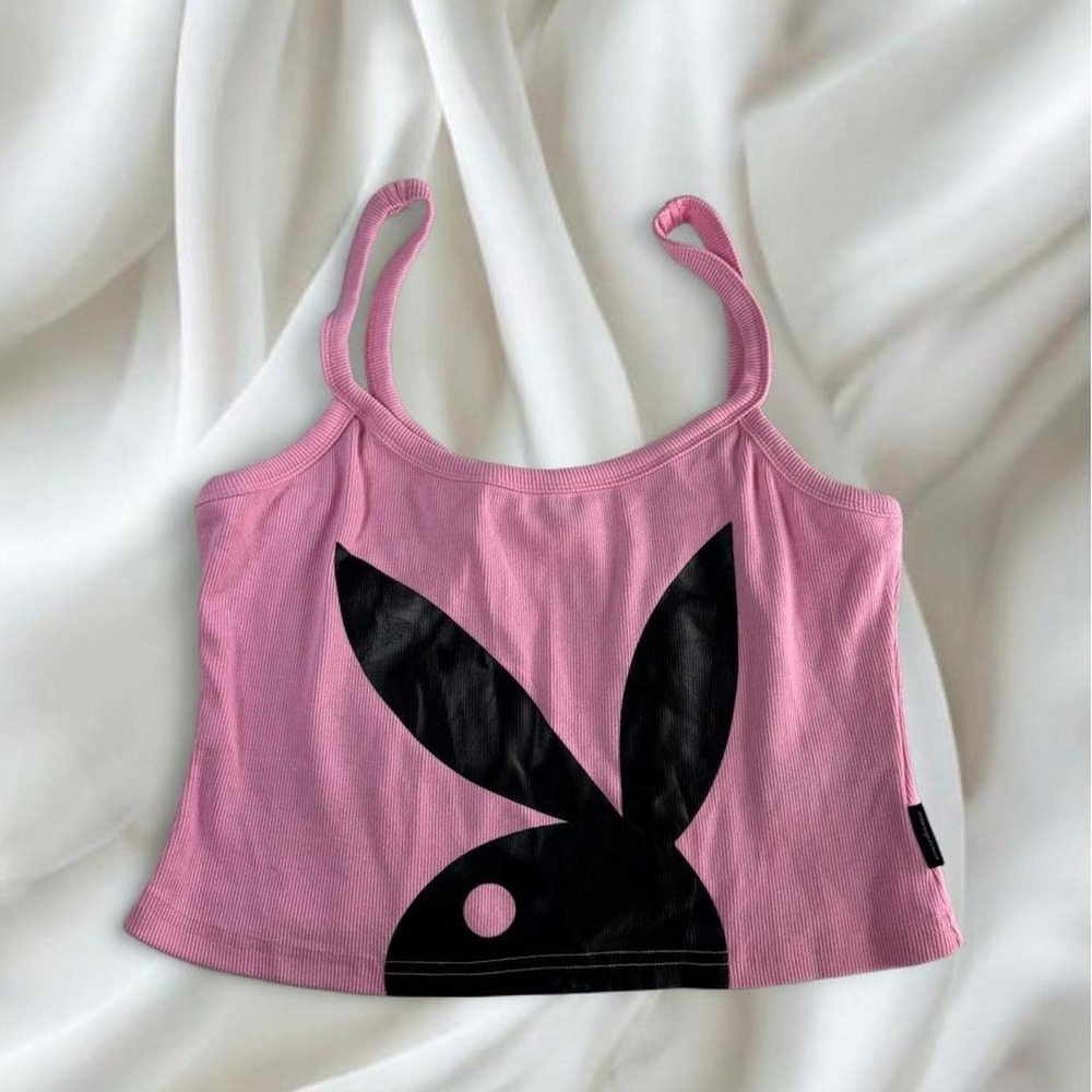 Playboy x Misguided pink graphic cropped babydoll cami tank y2k vintage mcbling